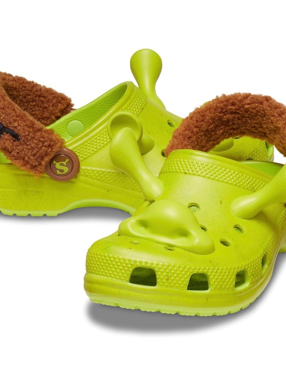 SHREK CROCS Kids Neon Green Fuzzy-Lined Clog Sandals